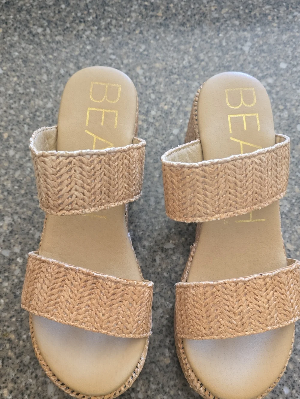 Bea Beige Woven Platform Slide Sandals for Women